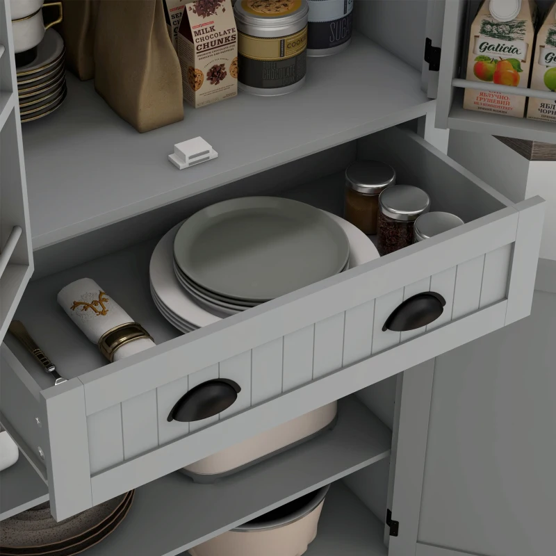 HOMCOM 71" Kitchen Pantry Cabinet with LED Lights, 6 Spice Racks, a Drawer and 4 Adjustable Shelves, Grey