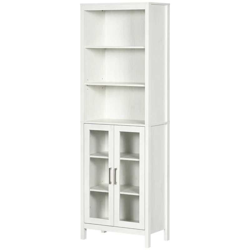 kleankin Tall Bathroom Storage Cabinet with 3 Tier Shelf, Bookcase with Glass Doors, Freestanding Linen Tower with Adjustable Shelves, Antique White