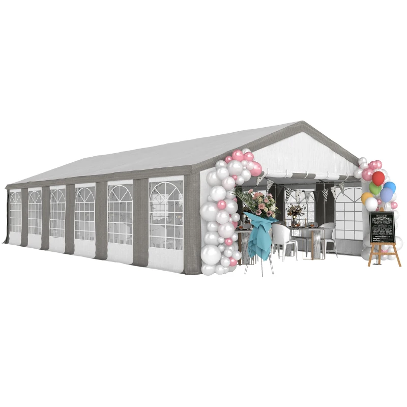 Outsunny 20 x 40 ft Heavy Duty Party Tent Outdoor Gazebo Wedding Tent Event Shelter Carport BBQ with Removable Sidewalls & Windows, Outside Waterproof Canopy for Parties, White and Gray