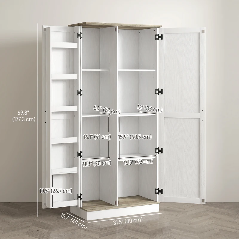 HOMCOM 70" Tall Kitchen Pantry Cabinet with Door Shelves and Adjustable Shelves, Cream White