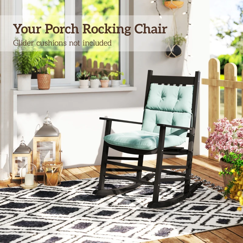 Outsunny Outdoor Rocking Chair, Patio Rocking Chair with Smooth Curves, High Density Wooden Rockers for Lawn Garden Porch, Supports Up to 350lbs, Black