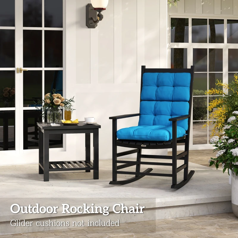 Outsunny Outdoor Rocking Chair, Patio Rocking Chair with Smooth Curves, High Density Wooden Rockers for Lawn Garden Porch, Supports Up to 350lbs, Black