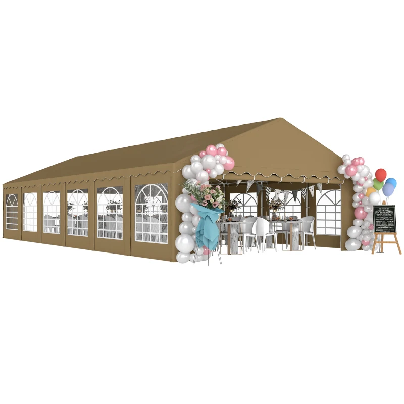 Outsunny 20' x 40' Party Tent, Outdoor Canopy Tent with Removable Sidewalls, 12 Windows for Parties, Wedding, Events, BBQ, Brown
