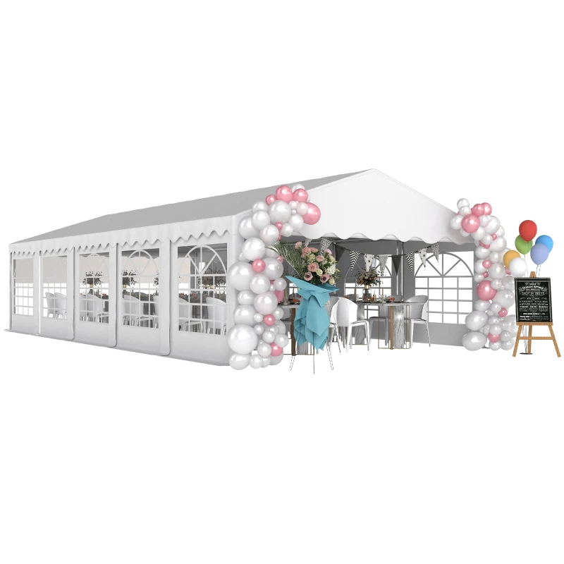 Outsunny 16.5' x 33' Large Party Tent, Heavy Duty Outdoor Canopy Tent with Removable Sidewalls, 10 Windows, White