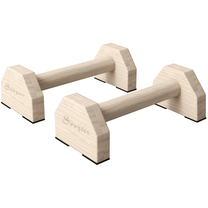 Soozier Push up Handles, Wooden Parallettes Bars with Non-Slip Base, Calisthenics Equipment for Home, Gym, Fitness, Exercise, Natural Wood