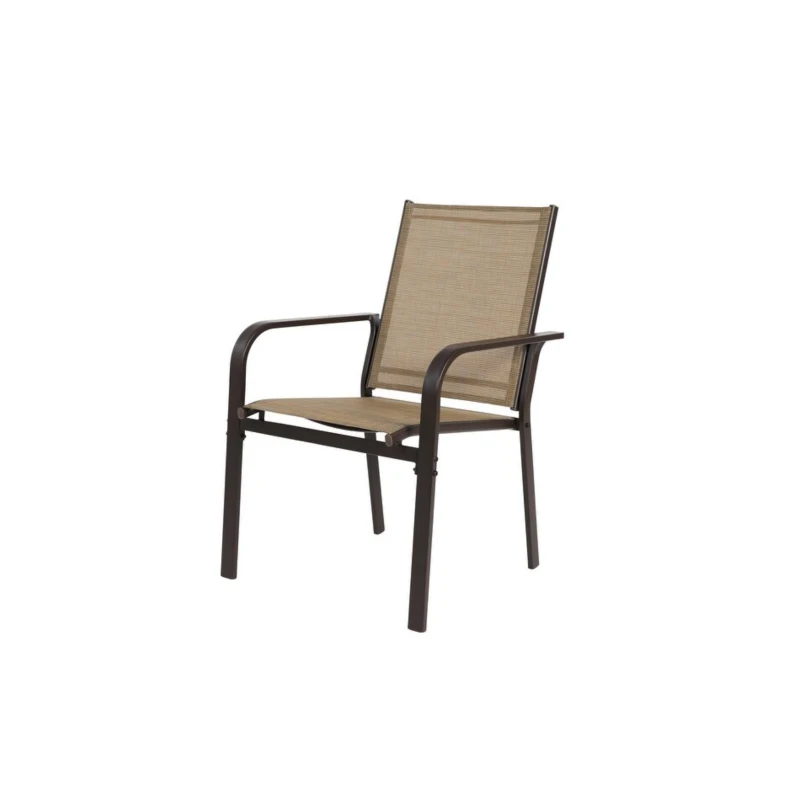 7-Piece Patio Dining Set with Rectangular Table, 6 Stackable Textilene Chairs, Weather-Resistant Steel Frame, Ideal for Family Meals, Parties, Brown