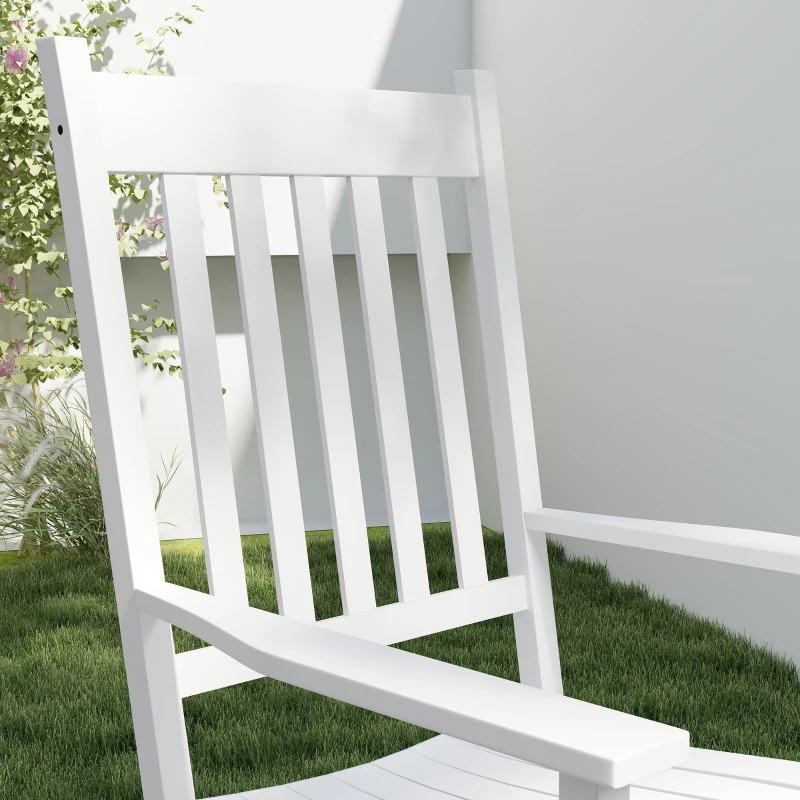 Outsunny Wooden Outdoor Rocking Chair with Armrests, High Back for Garden, Patio, Balcony, Porch, White