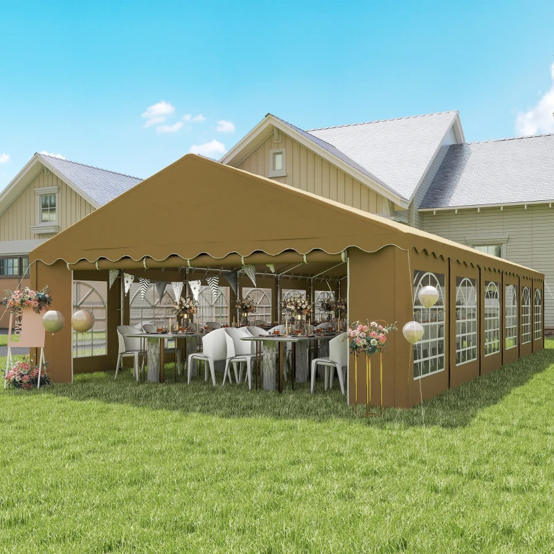 Outsunny 20' x 40' Party Tent, Outdoor Canopy Tent with Removable Sidewalls, 12 Windows for Parties, Wedding, Events, BBQ, Brown