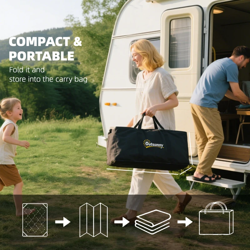 Outsunny Reversible Outdoor Rug, Waterproof Plastic Straw with Carry Bag, 9' x 18', Black & Gray Geometric Wall