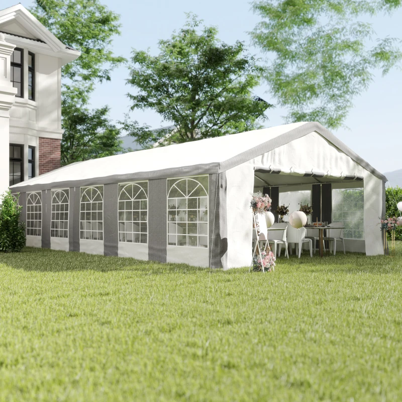 Outsunny 20 x 40 ft Heavy Duty Party Tent Outdoor Gazebo Wedding Tent Event Shelter Carport BBQ with Removable Sidewalls & Windows, Outside Waterproof Canopy for Parties, White and Gray
