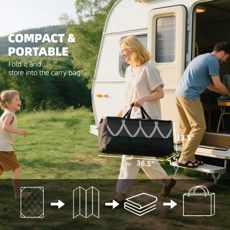 Outsunny Reversible Outdoor Rug, Waterproof Plastic Straw with Carry Bag, 9' x 18', Black & Gray Lantern