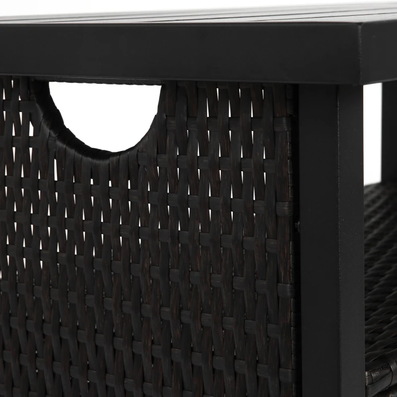 Outdoor Wicker Bar Cart with Plastic Wood Tabletop, 4 Wheels, Rolling Rattan Beverage Bar Counter Table, 35.5" L x 19.5" W x 35.5" H, Black