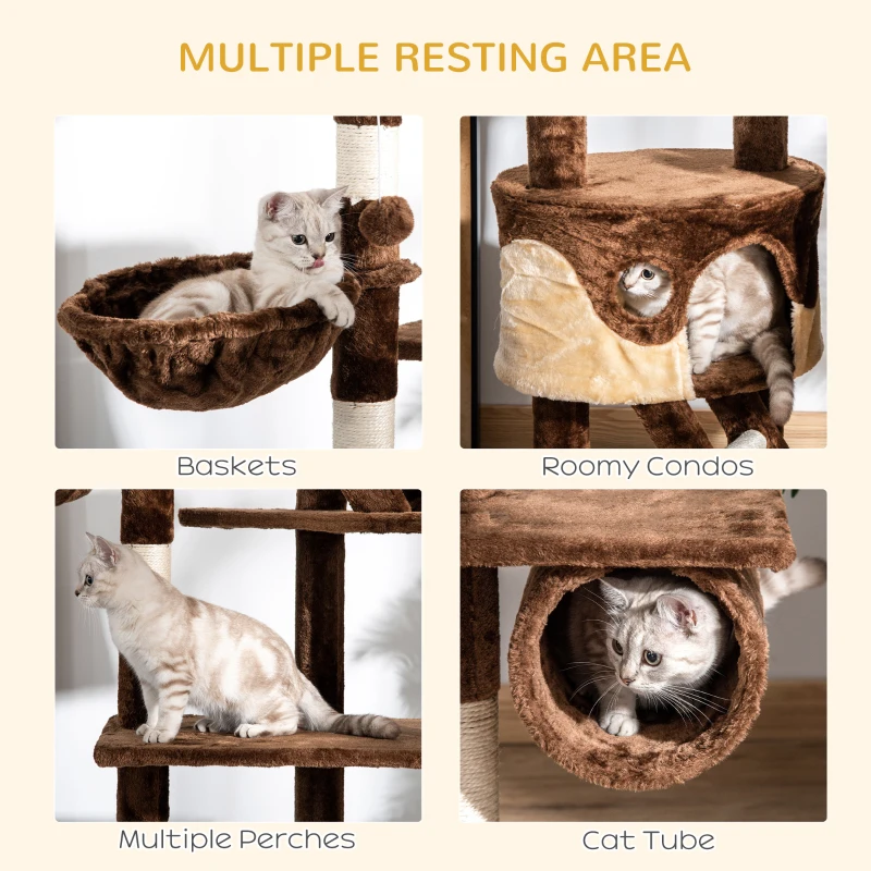 PawHut 94"-102" Huge Cat Tree Ceiling High Cat Condo Scratching Post Activity Center Multi-Level Play House