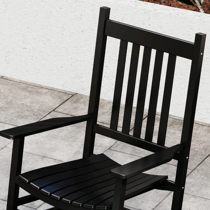 Outsunny Outdoor Rocking Chair, Patio Rocking Chair with Smooth Curves, High Density Wooden Rockers for Lawn Garden Porch, Supports Up to 350lbs, Black