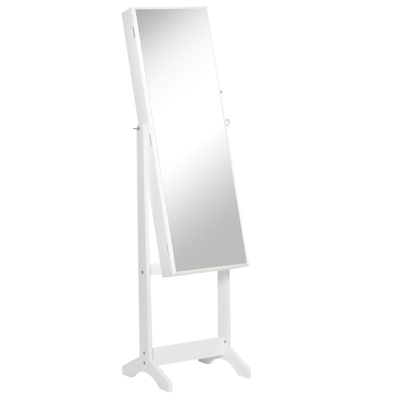 HOMCOM Mirror Jewelry Cabinet Armoire, Lockable Jewelry Organizer with Full-Length Mirror, 3 Angle Adjustable, White