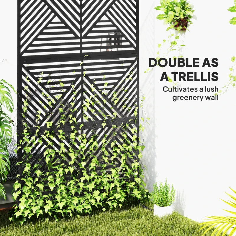 Outsunny Decorative Privacy Fence Screen, Metal Outdoor Privacy Screen Climbing Plant Trellis with Stand, Rhombus Black