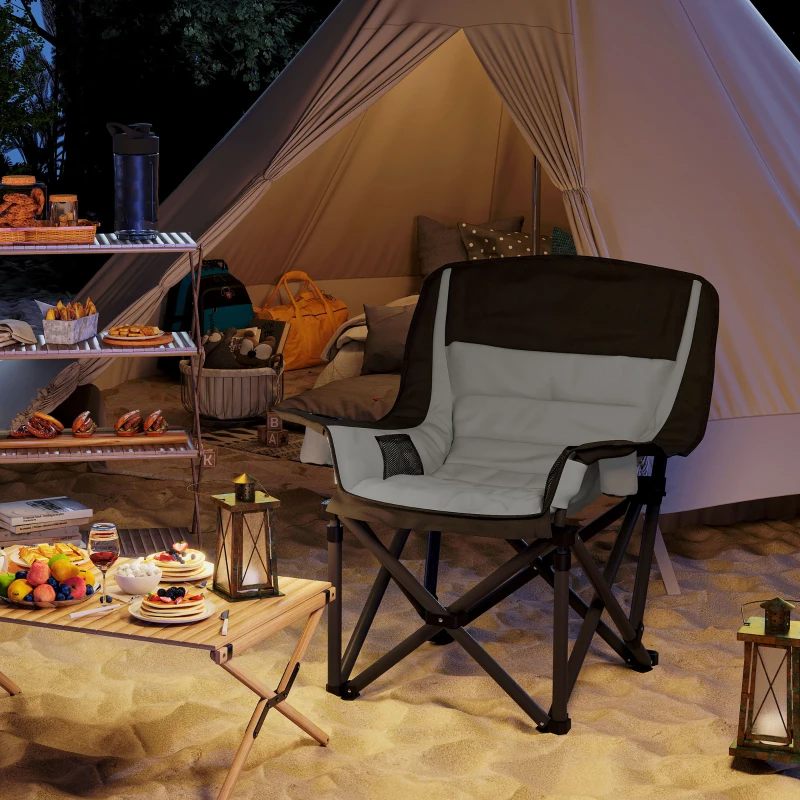 Outsunny Camping Chair for Adults, Portable Folding Camping Chair with Side Pockets, Cup Holders, Carry Bag, Black and Gray