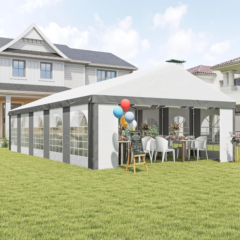 Outsunny 16 x 32 ft Heavy Duty Party Tent Outdoor Gazebo Wedding Tent Event Shelter Carport BBQ with Removable Sidewalls & Windows, Outside Waterproof Canopy for Parties, White and Gray