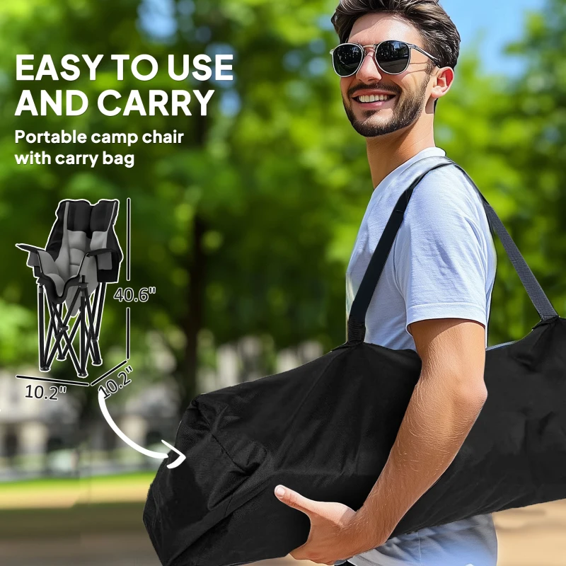 Outsunny Camping Chair for Adults, Portable Folding Camping Chair with Side Pockets, Cup Holders, Carry Bag, Black and Gray