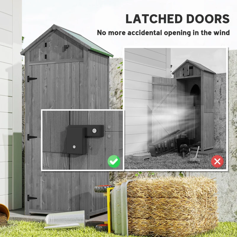 Outsunny 30" x 21" x 71" Garden Storage Shed, Sheds & Outdoor Storage Outdoor Workshop Yard Tool Utility Storage House Water-resistant All-weather Cover Spire Roof with 3 Tiers Shelves Grey