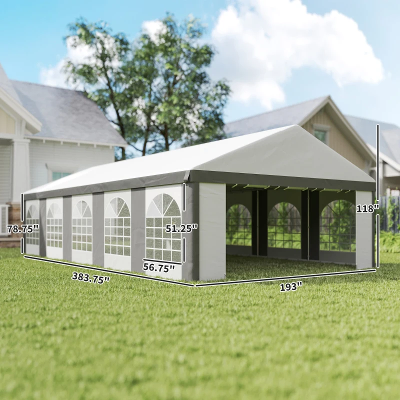 Outsunny 16 x 32 ft Heavy Duty Party Tent Outdoor Gazebo Wedding Tent Event Shelter Carport BBQ with Removable Sidewalls & Windows, Outside Waterproof Canopy for Parties, White and Gray
