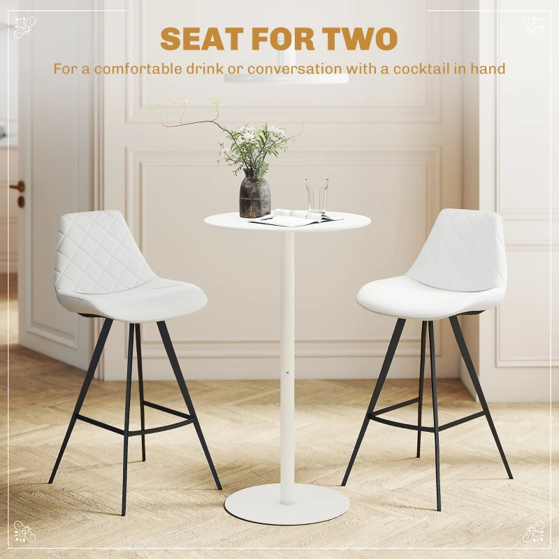 HOMCOM Round Bar Table for 2, Modern Pub Table with Steel Frame, Easy Assembly for Small Space Home Bar Cocktail Bistro, White