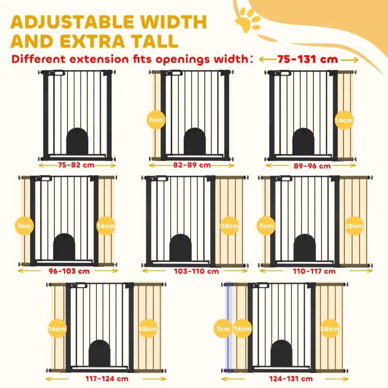 PawHut 30"-52" Extra Wide Pet Gate Barrier with Small Door, 35"H Dog Gate with Safety Gate Barrier, Stair Pressure Fit, Black