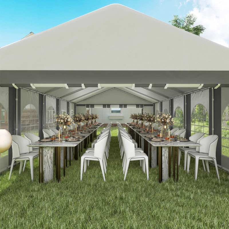 Outsunny 16 x 32 ft Heavy Duty Party Tent Outdoor Gazebo Wedding Tent Event Shelter Carport BBQ with Removable Sidewalls & Windows, Outside Waterproof Canopy for Parties, White and Gray