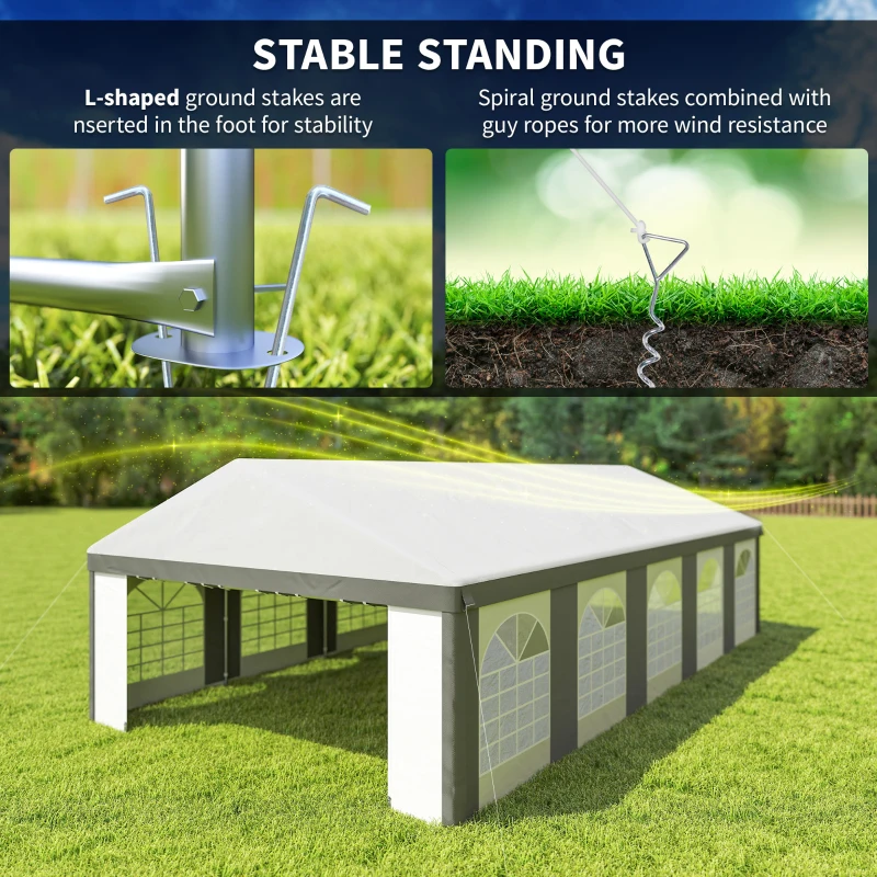 Outsunny 16 x 32 ft Heavy Duty Party Tent Outdoor Gazebo Wedding Tent Event Shelter Carport BBQ with Removable Sidewalls & Windows, Outside Waterproof Canopy for Parties, White and Gray