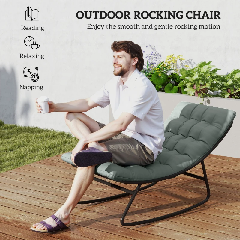 Outsunny Outdoor Patio Rocking Chair Set of 2 with Cushion, Steel Frame Balcony Chair with Mesh Deep Seat for Porch, Garden, Grey
