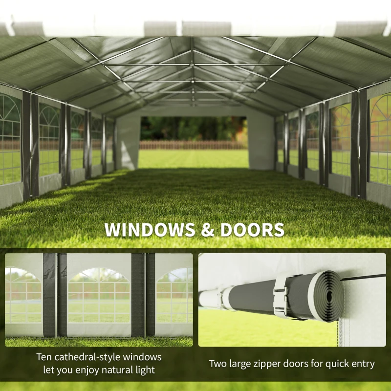 Outsunny 16 x 32 ft Heavy Duty Party Tent Outdoor Gazebo Wedding Tent Event Shelter Carport BBQ with Removable Sidewalls & Windows, Outside Waterproof Canopy for Parties, White and Gray