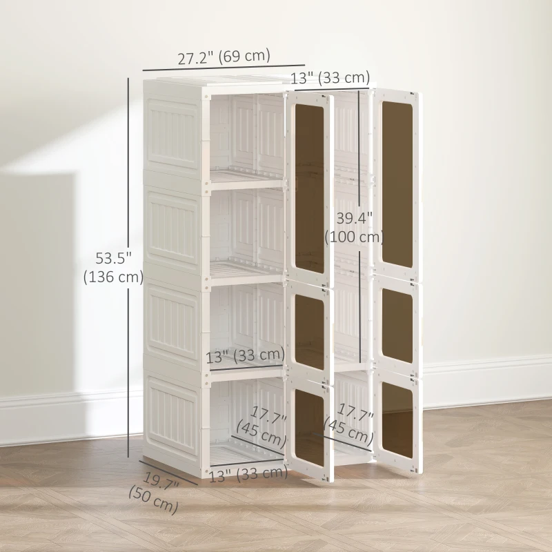 HOMCOM Portable Wardrobe, Foldable Plastic Closet with 5 Compartments, Hanging Rod and Magnetic Doors, White