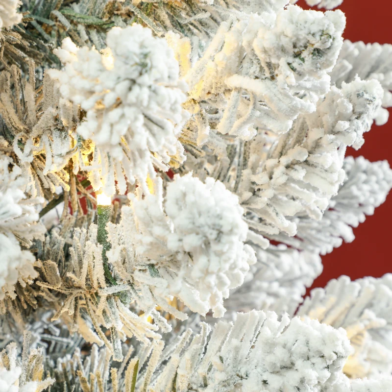 HOMCOM 6ft Artificial Prelit Christmas Tree with Warm White LED Light, Snow Flocked Branches, Metal Base, Pencil Xmas Tree