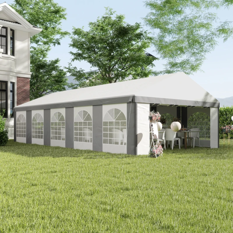Outsunny 16 x 32 ft Heavy Duty Party Tent Outdoor Gazebo Wedding Tent Event Shelter Carport BBQ with Removable Sidewalls & Windows, Outside Waterproof Canopy for Parties, White and Gray