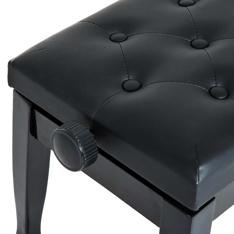 HOMCOM 25" Adjustable Height Piano Bench with Padded Cushion, Keyboard Seat with Storage and Solid Wood Legs, Black