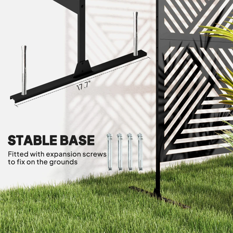 Outsunny Decorative Privacy Fence Screen, Metal Outdoor Privacy Screen Climbing Plant Trellis with Stand, Rhombus Black