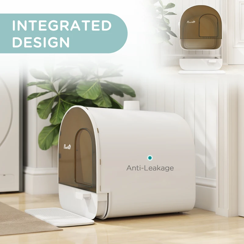 PawHut Cat Litter Box with Lid, Removable Tray, Scoop, Filter, White