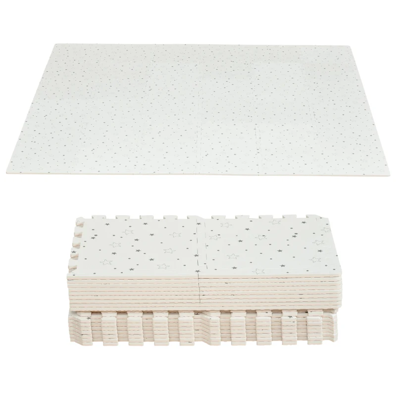 Qaba Kids Foam Puzzle Floor Tiles Baby Toddler Play Mat 36Pcs Anti-slip Crawling Learning with End Border Star Pattern 35SqFt EVA