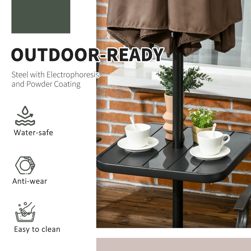 Outsunny 19" Beach Umbrella Table Tray, Portable Square Umbrella Table Top with Umbrella Hole for Swimming Pool, Patio, Deck, Garden, Black