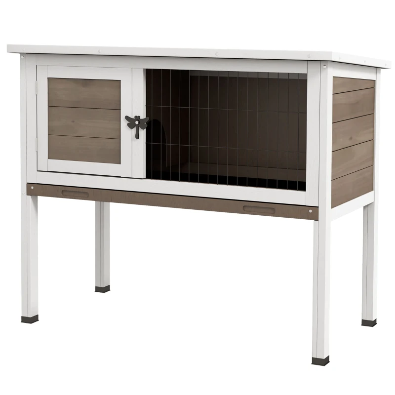 PawHut Wooden Rabbit Hutch with Openable Asphalt Roof, Tray, Brown