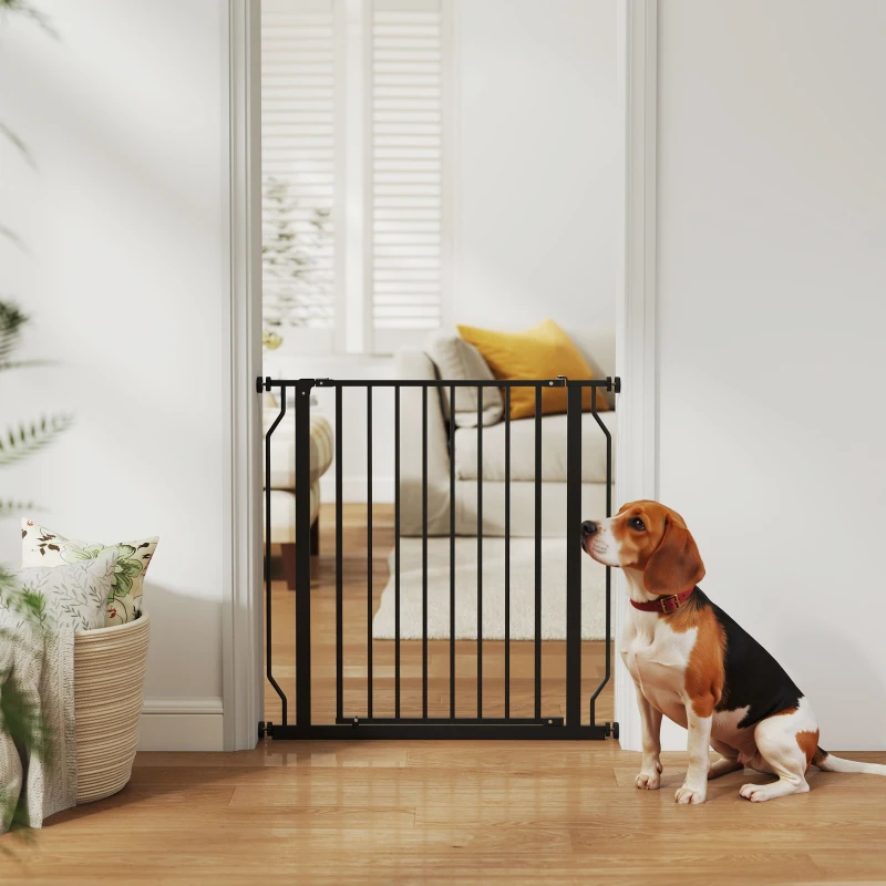 PawHut 30"- 34" Easy Install Pet Gate w/ Door & Double Locking System, Extra Wide Dog Gate for Stairs, Hallways, Black