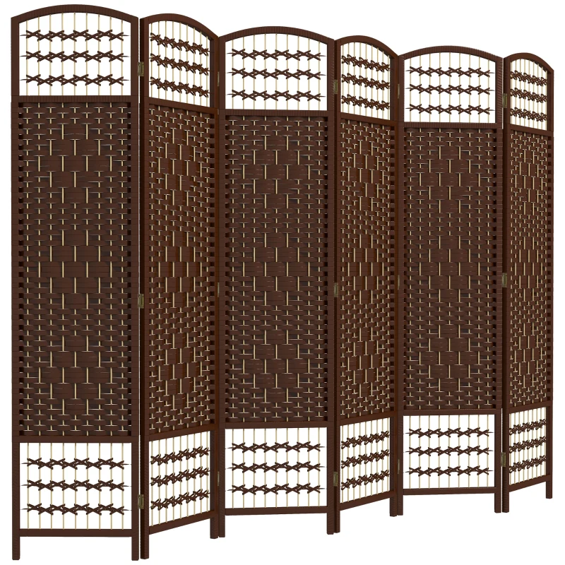 HOMCOM 6 Panel Folding Room Divider, Portable Privacy Screen, Wave Fiber Room Partition for Home Office, Brown