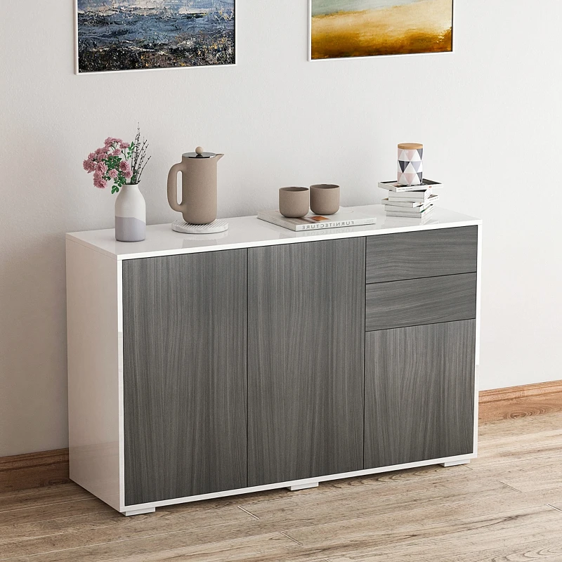 HOMCOM Kitchen Sideboard Storage Cabinet, Modern Coffee Bar with Push-Open Design and 2 Drawers for Living Room, Light Grey