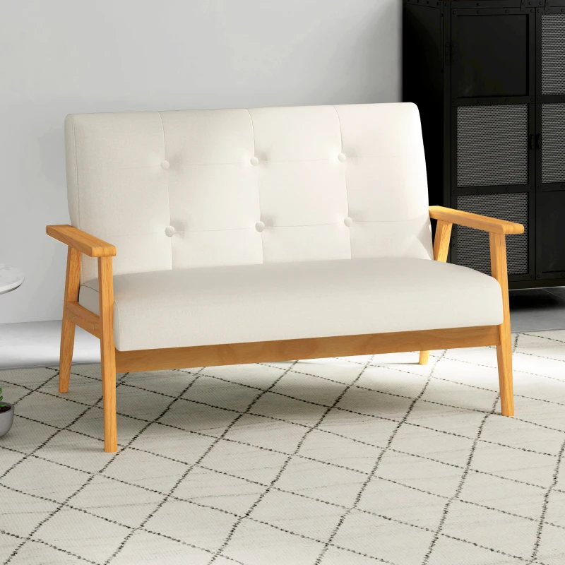 HOMCOM 45" 2 Seat Sofa, Upholstered Two Seater Couch with Rubber Wood Legs for Bedroom, Living Room, Beige