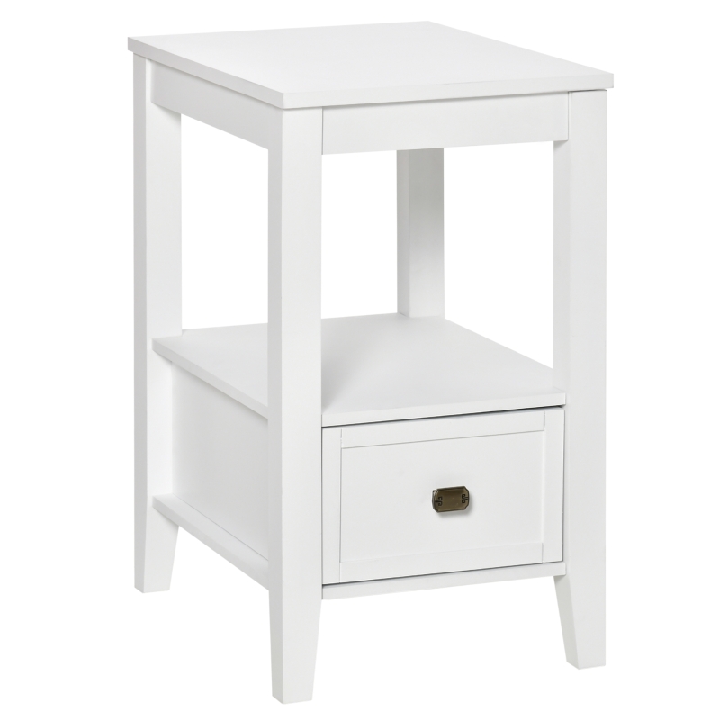 HOMCOM Side Table, Modern Coffee End Table with Drawer and Shelf, Nightstand for Bedroom, Living Room, White