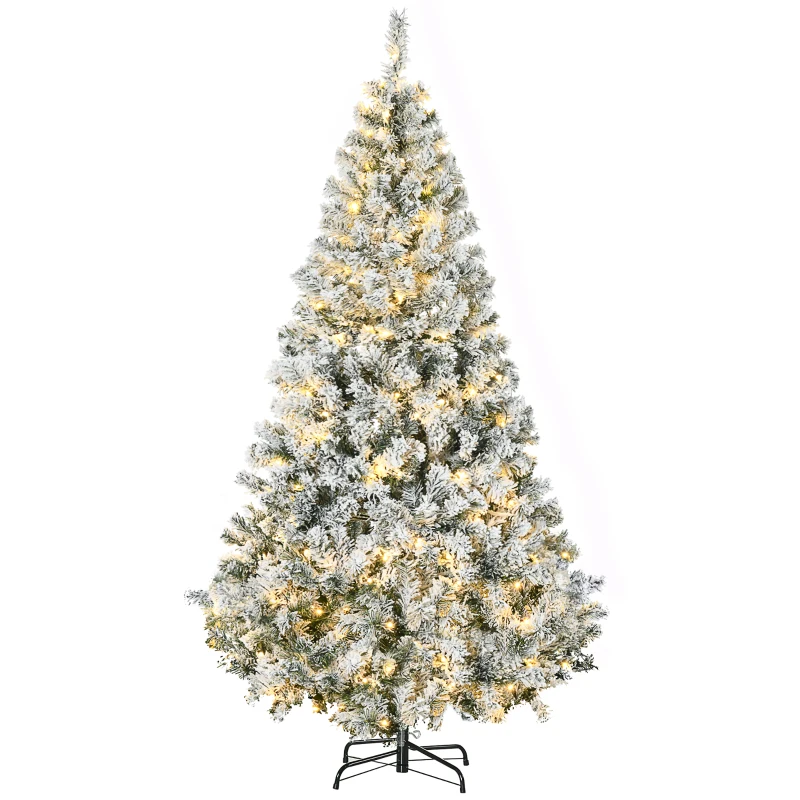 HOMCOM 6ft Artificial Prelit Christmas Tree with Warm White LED Light, Snow Flocked Branches, Metal Base, Xmas Tree