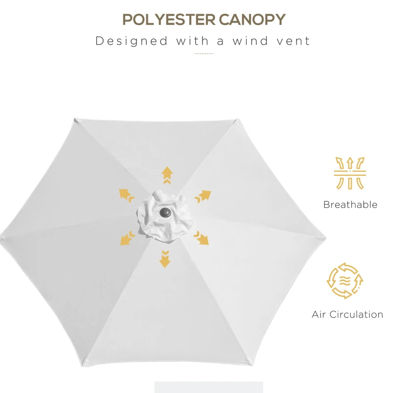 Outsunny 8.5' Round Aluminum Patio Umbrella 6 Ribs Market Sunshade Tilt Canopy w/ Crank Handle Garden Parasol Cream White