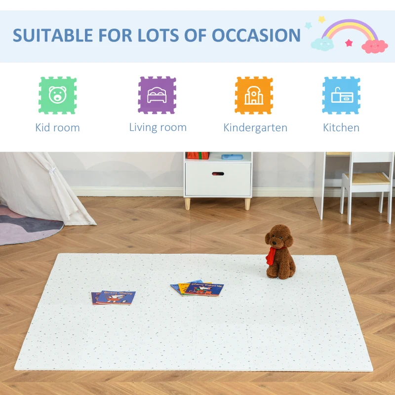 Qaba Kids Foam Puzzle Floor Tiles Baby Toddler Play Mat 36Pcs Anti-slip Crawling Learning with End Border Star Pattern 35SqFt EVA