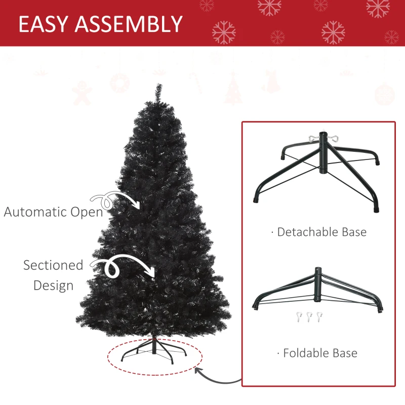 HOMCOM 7ft Artificial Christmas Tree Holiday Home Indoor Decoration with Automatic Open, Black