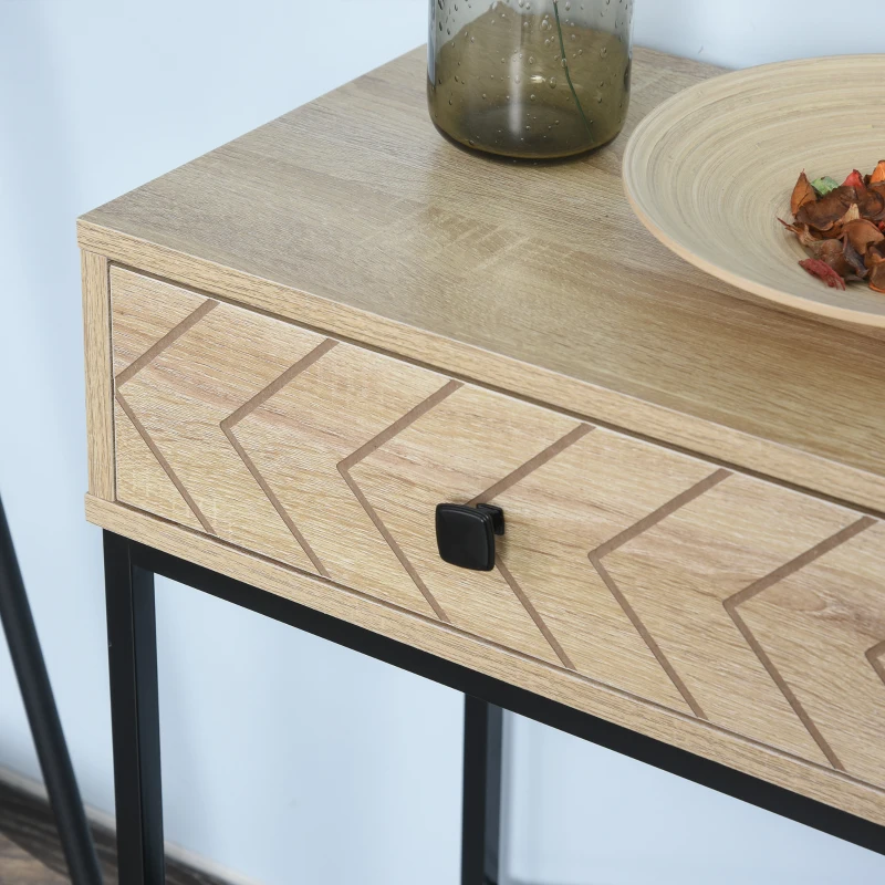 HOMCOM 36" Console Table with 2 Storage Drawers, Narrow Entryway Table with Metal Frame and Back X-Bar for Behind Couch, Living Room, Study Room, Office